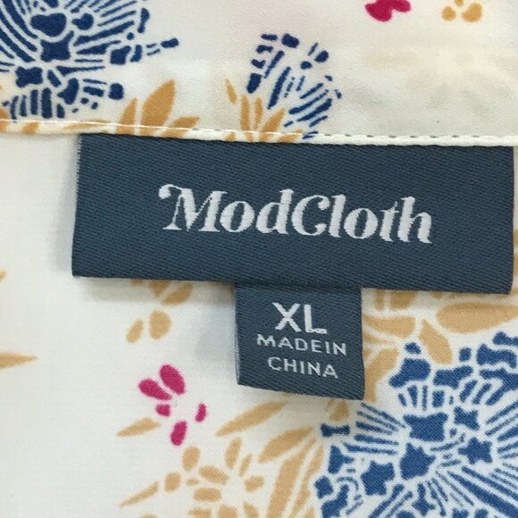 Modcloth Tie Neck Floral Blouse Women's XL Button Front 3/4 Sleeves Business - Picture 5 of 11
